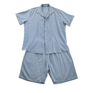 COOFANDY Mens 2XL 2 Piece Shirt Shorts Set Blue Casual Beach Vacation Outfit